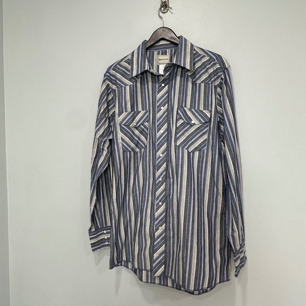 FRONTIER Mens LT GA GL Tall Long Sleeve Striped Western Snap‎ Button Shirt